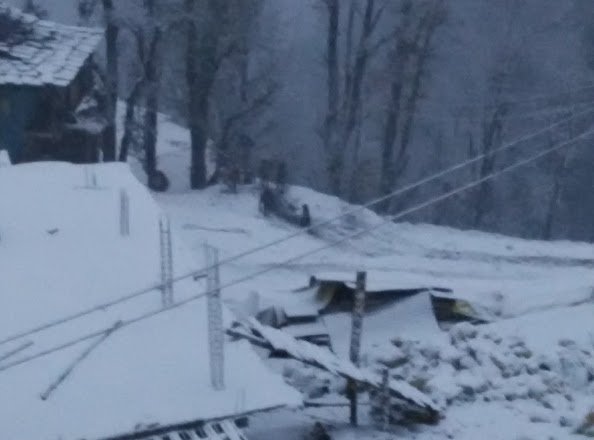 मलाना गांव...बर्फबारी में मलाना गांव